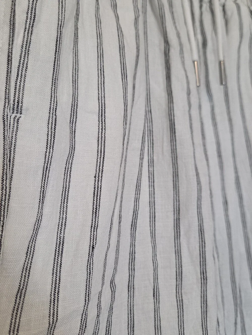 Quince 100% Linen Wide Leg Striped Pants M Elastic Waist Coastal Chic